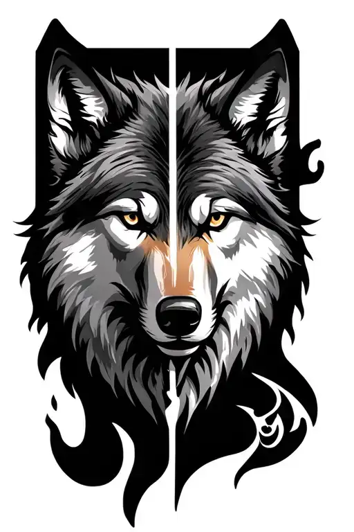 wolf with god forgive mark tattoo design idea