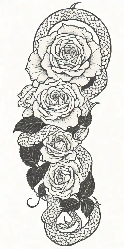 rose and snake blackout tattoo design idea