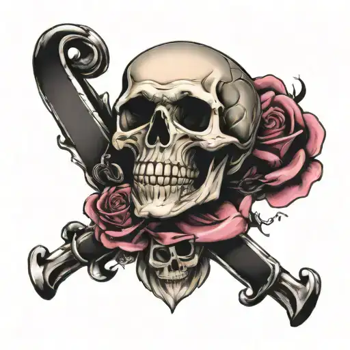 skull rose and breast cancer ribbon tattoo design idea