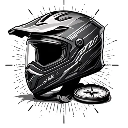 Motocross helmet, travel, compass, Black and whit, Tattoo  tattoo design idea