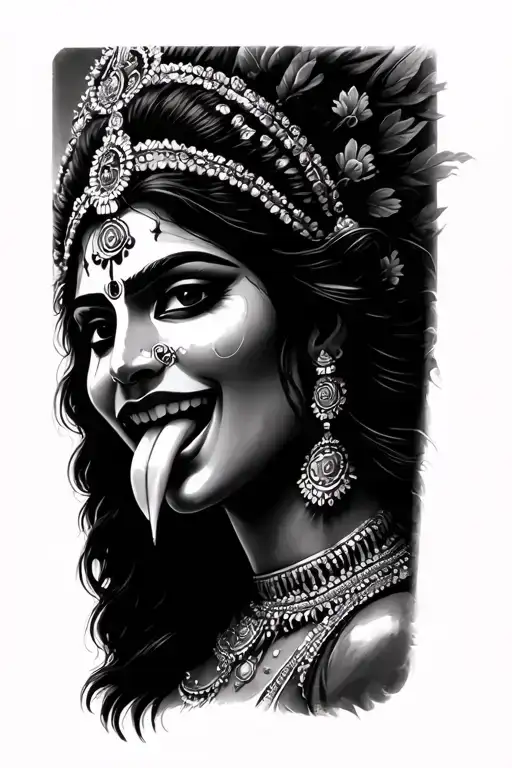 "Sarva Dharman Parityajya Mam" Goddess Kali with Tongue Sticking tattoo design idea