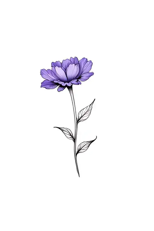 fine line violet flower in black and white tattoo design idea