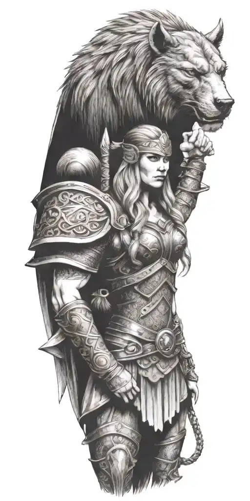 Thor and viking female warrior tattoo design idea