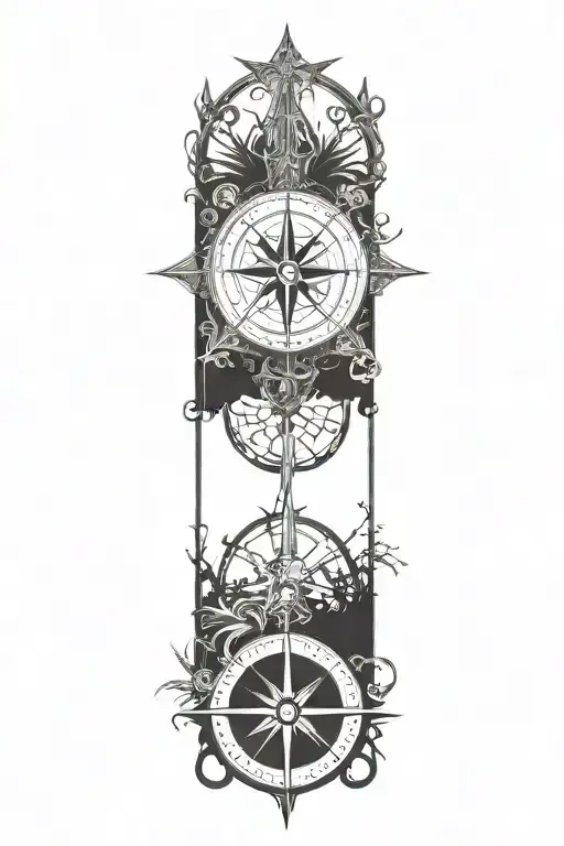 compass rose palms wold tattoo design idea