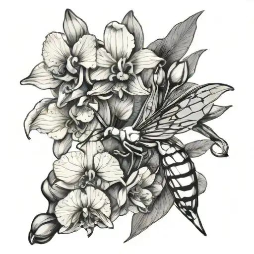 orchid mantis with orchids intertwined tattoo design idea