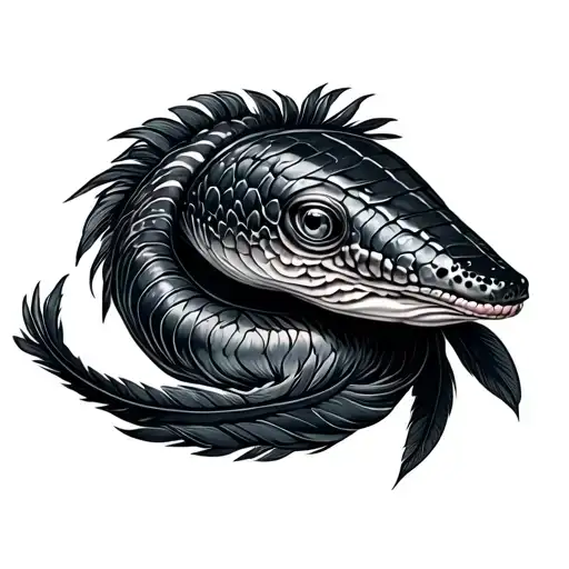eel covered in feathers  tattoo design idea