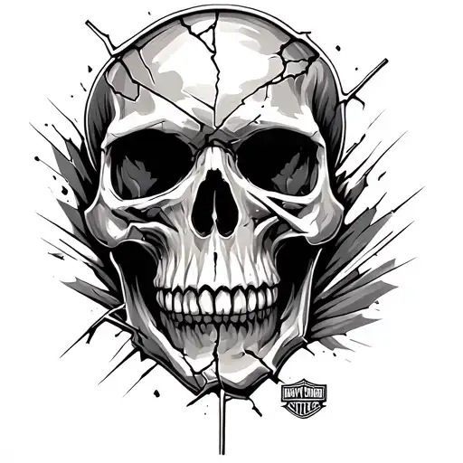 skull broken harley davidson tattoo design idea