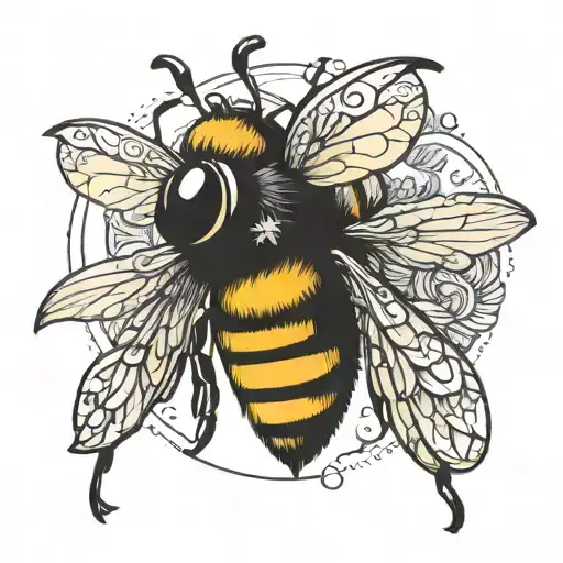 angelic bee with semicolon for eyes that has a halo over its head tattoo design idea