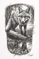 fox in woods tattoo design idea