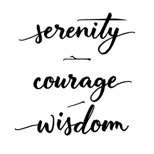 "serenity · courage · wisdom" "serenity · courage · wisdom" sketch style illustration tattoo design idea