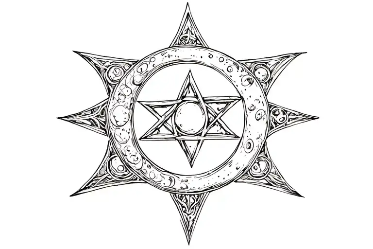 wedding ring Hecate triple moon Star background tattoo design idea