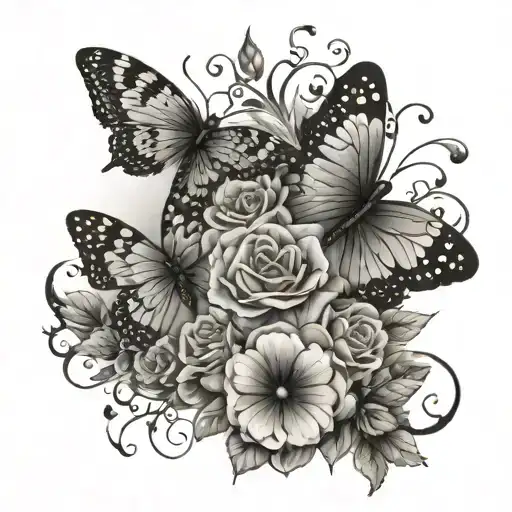 half a sleeve lepord print with butterflies mother and father in cursive    tattoo design idea