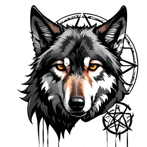 three pentacle wolf tattoo design idea