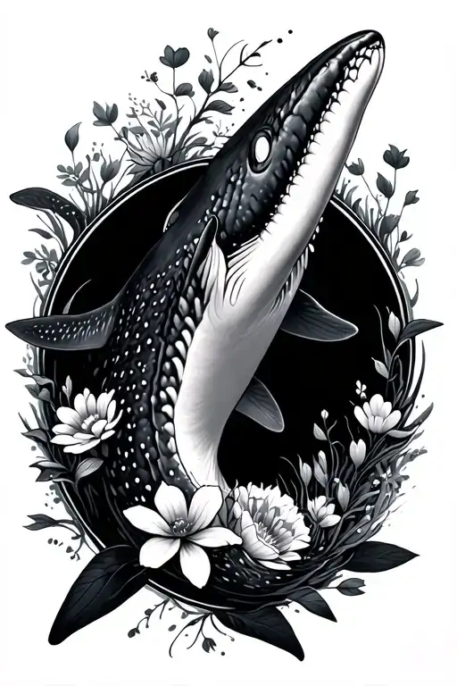 whale shark and flowers  tattoo design idea