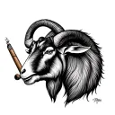 Capricorn goat smoking cigar tattoo design idea