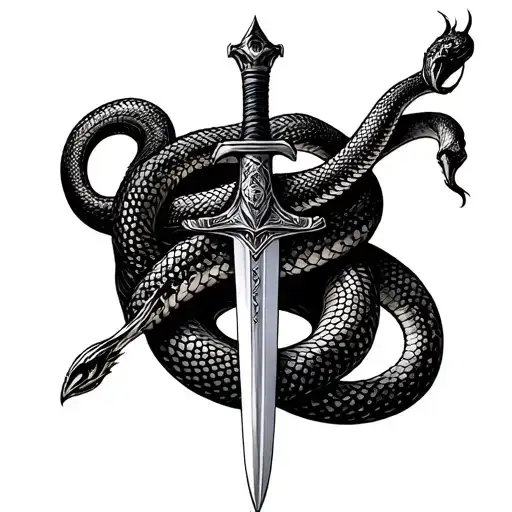 snake goin around your arm thats also around a sword  tattoo design idea