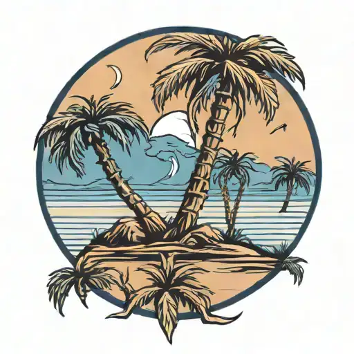palmetto tree and moon Tri color blue river tattoo design idea