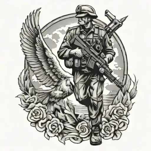 marine corps for dad that passed away walking into gates of heaven  tattoo design idea