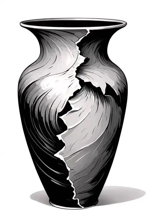 tall sleek broken vase put back together tattoo design idea