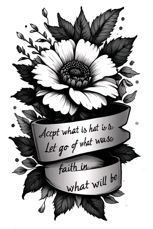 down forearm words accept what is, let go of what was, have faith in what will be down to a wrist wrap flower tattoo design idea