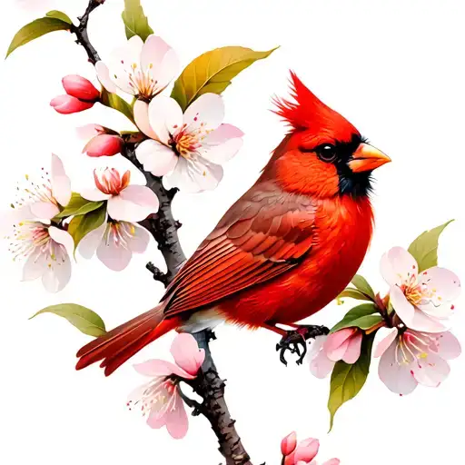 red cardinal bird cherry blossom  tattoo design idea