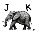 using the letters j, k, l, n, and m create an outline of an elephant tattoo design idea