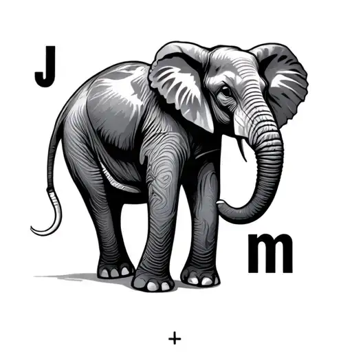 using the letters j, k, l, n, and m create an outline of an elephant tattoo design idea