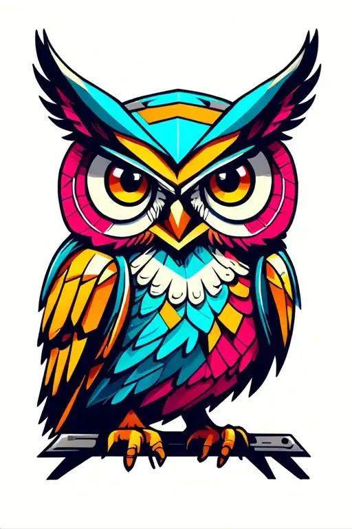 Owl geometric cyberpunk tattoo design idea