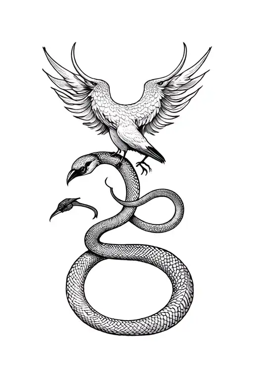 Combination. Snake and Crow. God and Satan. Balance. Universe. Family. Nature. Power of Mind. Self-Love tattoo design idea