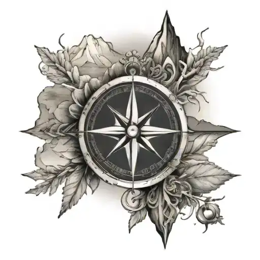 Compass Mountain tattoo design idea