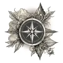 Compass Mountain tattoo design idea