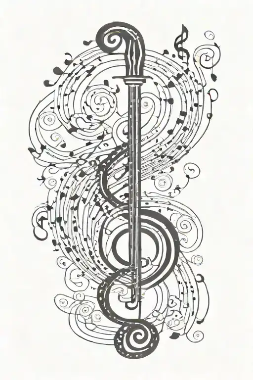 The idea is that music is a weapon, I want a tattoo that incorporates a sword and treble clef, as well as other musical  tattoo design idea