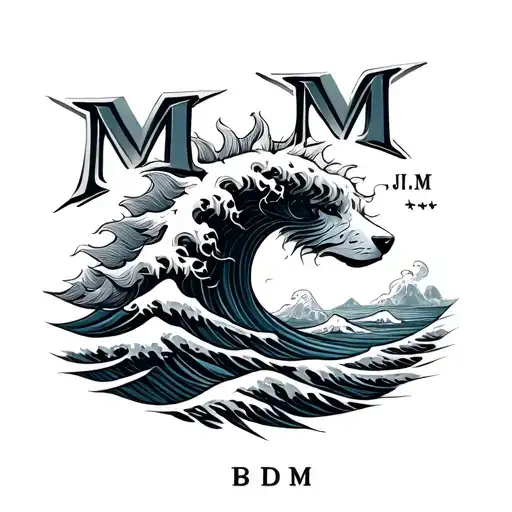 waves sun dog kids initials mbm atm and husband jjm tattoo design idea