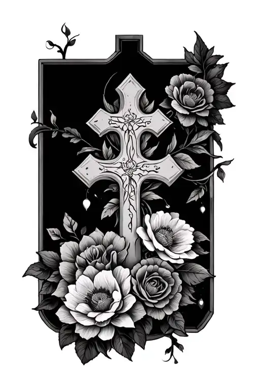 seven deadly sins with flowers and cross tattoo design idea
