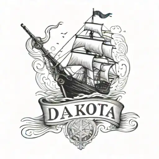 a traditional ship with the word Dakota above it and the word sailor written under it tattoo design idea