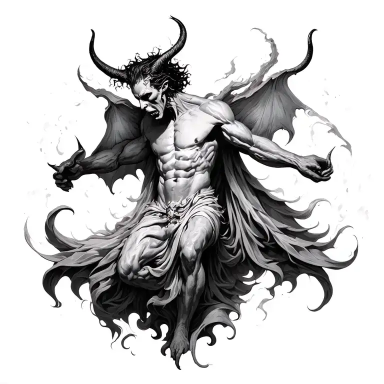 Genesis creation narrative with lucifer the devil falling tattoo design idea