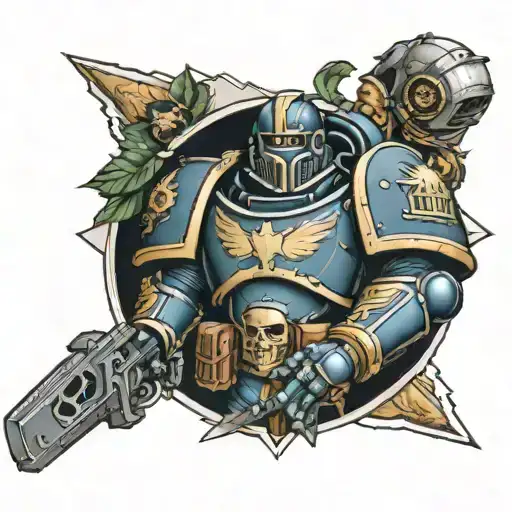 40k space marine simple tattoo sleeve tattoo design idea