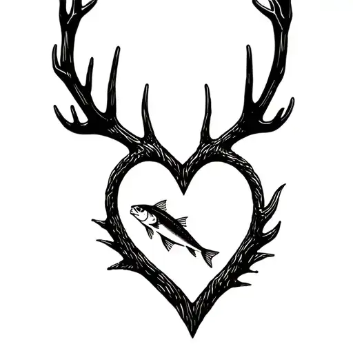 "Gone Bush Forever Free" "Gone Bush Forever Free" "Gone Bush Forever Free" "Gone Bush Forever Free" deer antlers making a heart with a fish jumping tattoo design idea