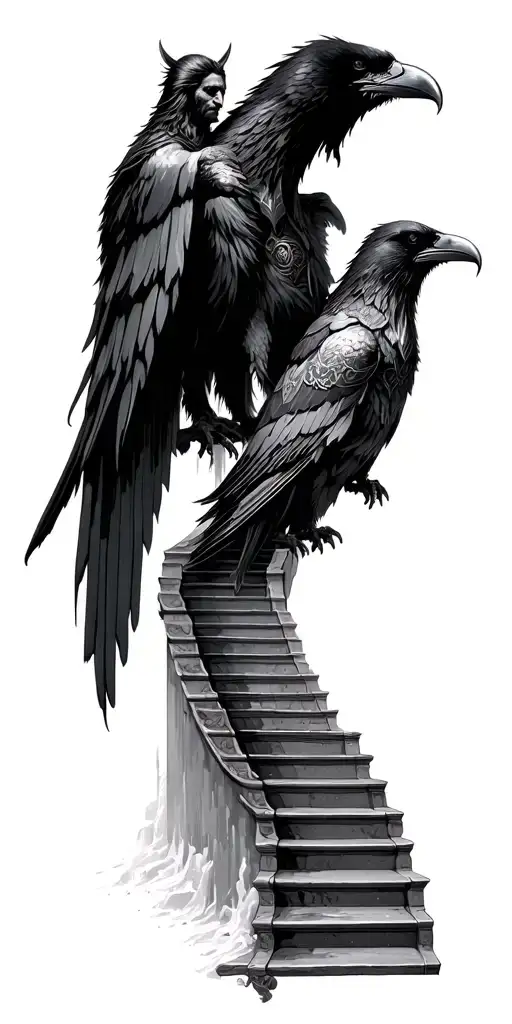 Stairs of Valhalla, Odin and Asgard WITH RAVENS tattoo design idea