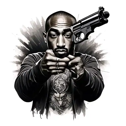 calabera 2pac portrait with a gun tattoo design idea