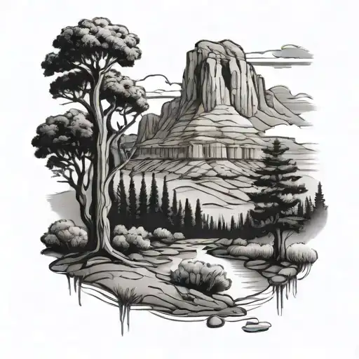  make a tattoo of southern Utah scenary, with black and white ink, or red ink. but make it simple tattoo design idea