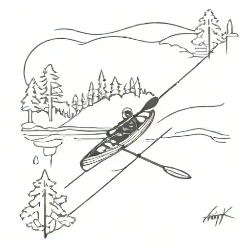 kayak on a forest lake tattoo design idea