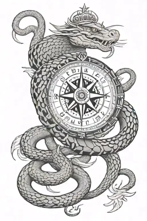 King cobra compass tattoo design idea