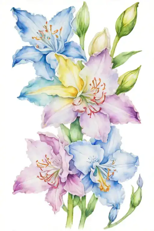 carnation flower, snow drop flower, daffodil flower, cherry blossom, rose flower, honey suckle flower, larkspur, iris tattoo design idea