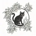 moon cat inside and flowers tattoo design idea