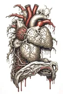 realistic Human organs, Decayed, rotting, veiny, blood vessels, bloody, guts, bleeding, melting, organs, gore, tattoo design idea