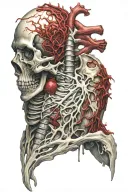 realistic Human organs, Decayed, rotting, veiny, blood vessels, bloody, guts, bleeding, melting, organs, gore, tattoo design idea
