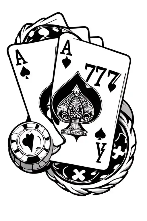777 within a casino gambling themed tattoo tattoo design idea