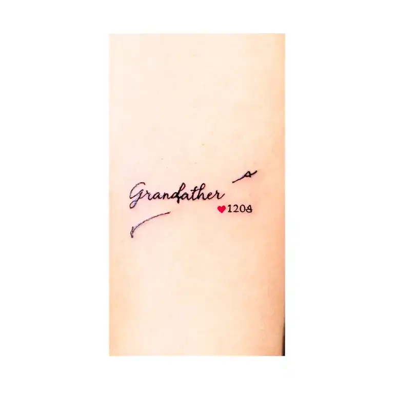 "Grandfather ♡" name and date tattoo design idea