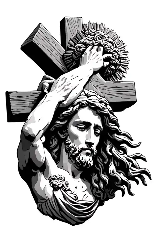 Stone Christ Jesus taking last breath on cross tattoo design idea